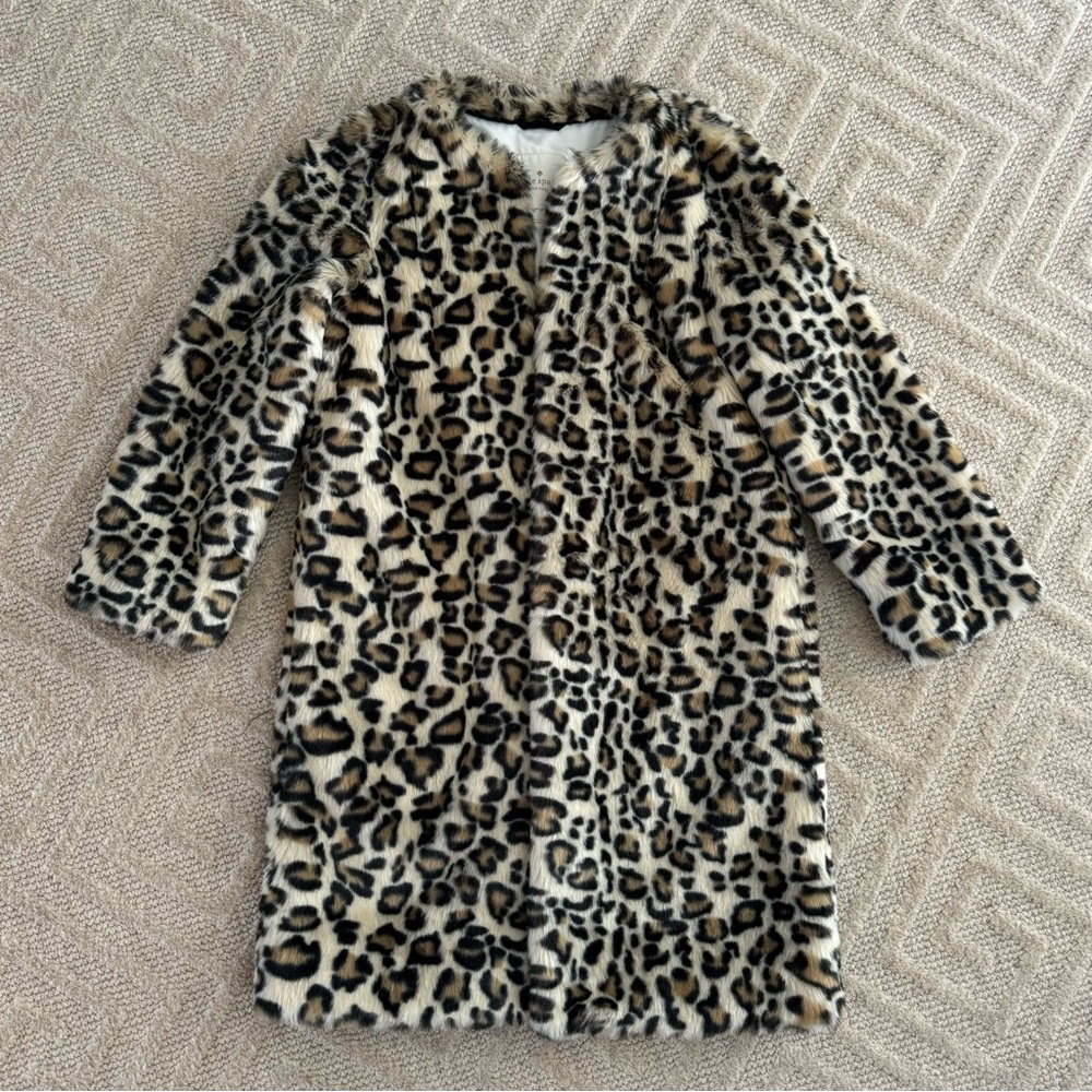 Kate Space faux fur leopard coat with bow detail. Size 0 Never worn.